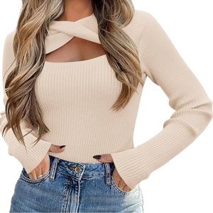 Long Sleeve Lightweight Slim Fit Pullover Cutout Top XXL